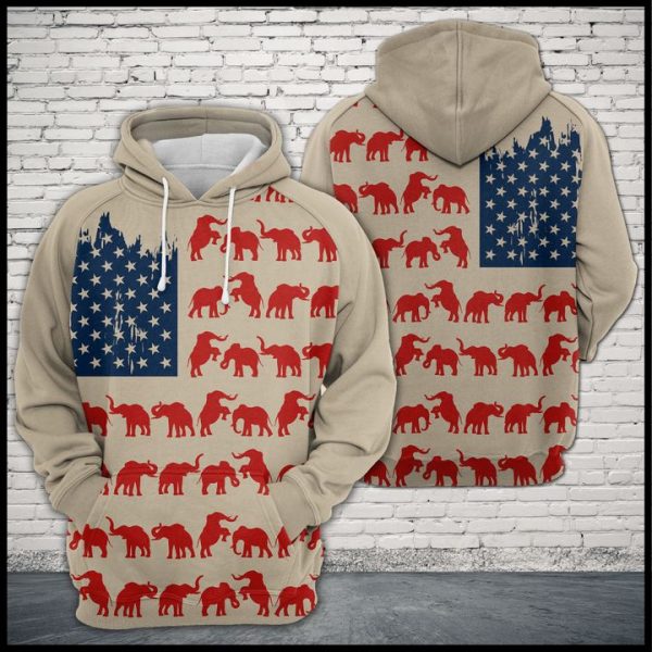 Elephant Usa Flag 3D Printed Hoodie/Zipper Hoodie