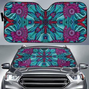 Ethnic Teal Bohemian Car Auto Sun Shade
