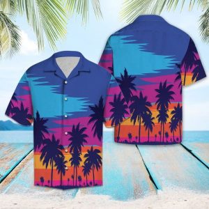 Evening On The Beach With Palm Trees Hawaiian Shirt Summer Button Up