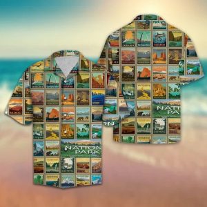 Explore 60 National Parks Hawaiian Shirt Summer Button Up