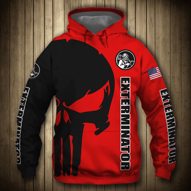Exterminator Punisher Skull US Flag Black Red 3D Printed Hoodie/Zipper Hoodie Exterminator Punisher Skull US Flag Black Red 3D Printed Hoodie/Zipper Hoodie
