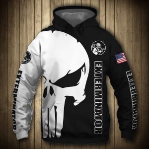 Exterminator Punisher Skull US Flag Black White 3D Printed Hoodie/Zipper Hoodie