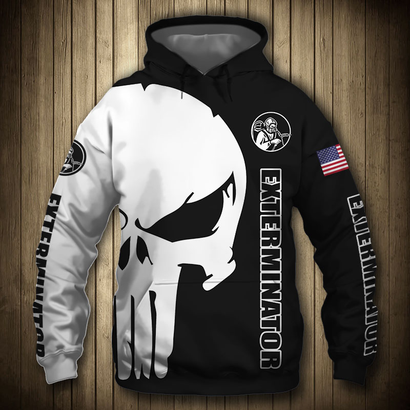Exterminator Punisher Skull US Flag Black White 3D Printed Hoodie/Zipper Hoodie Exterminator Punisher Skull US Flag Black White 3D Printed Hoodie/Zipper Hoodie