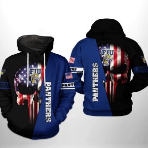 FIU Golden Panthers NCAA US Flag Skull 3D Printed Hoodie/Zipper Hoodie