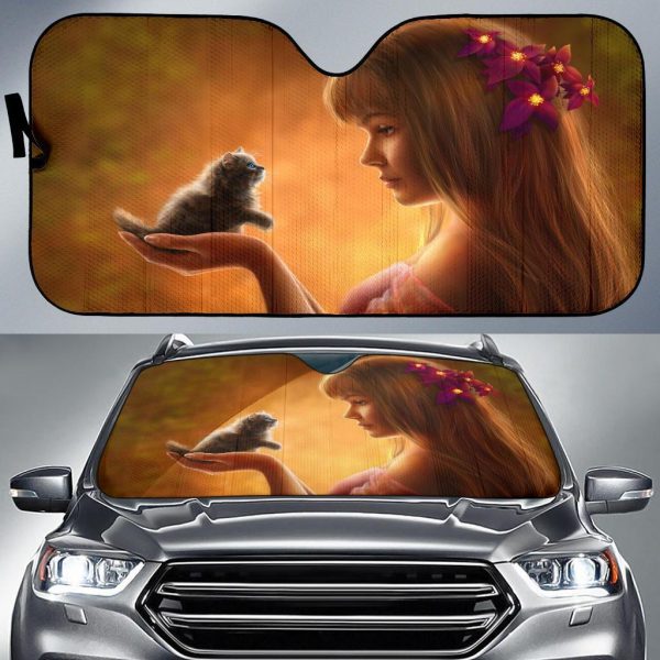 Fantasy Girl Cute Kittens Car Auto Sun Shade