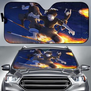 Fire Force Riding Fire Broom Animes Car Auto Sun Shade