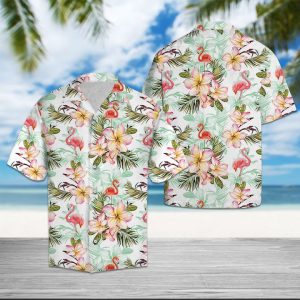 Flamingo Frangipani Flower Hawaiian Shirt Summer Button Up
