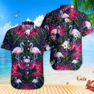 Flamingo Hawaiian Shirt Summer Button Up