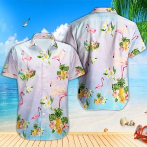 Flamingo Hawaiian Shirt Summer Button Up