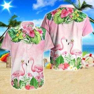 Flamingo Hawaiian Shirt Summer Button Up
