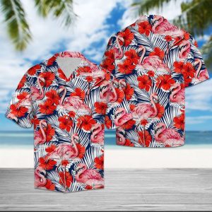 Flamingo Hibiscus Flower Hawaiian Shirt Summer Button Up