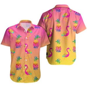 Flamingo Polo Hawaiian Shirt Summer Button Up