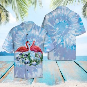 Flamingo Tie Dye Hawaiian Shirt Summer Button Up