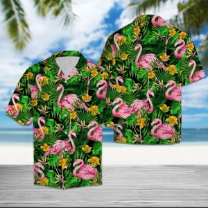 Flamingo Tropical Wild Flower Hawaiian Shirt Summer Button Up