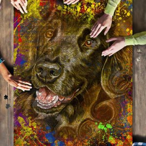 Flat Coated Retriever Dog Colorful Jigsaw Puzzle Set
