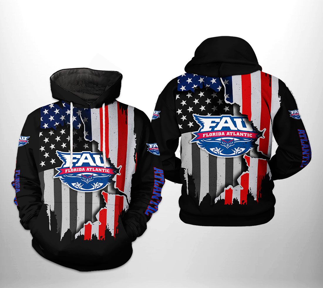 Florida Atlantic Owls NCAA US Flag 3D Printed Hoodie/Zipper Hoodie Florida Atlantic Owls NCAA US Flag 3D Printed Hoodie/Zipper Hoodie