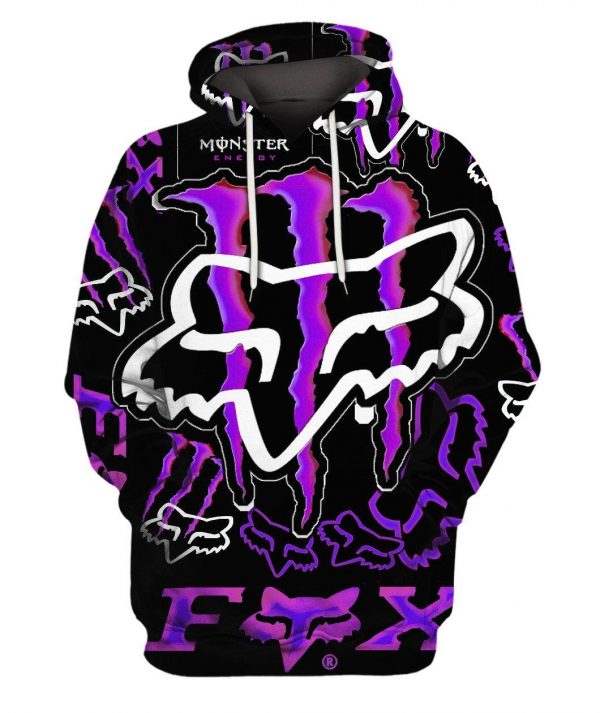 Fox Monster Energy Purple 3D Printed Hoodie Zipper Hoodie