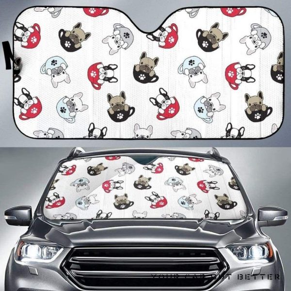 French Bulldog Cup Paw Pattern Car Auto Sun Shade