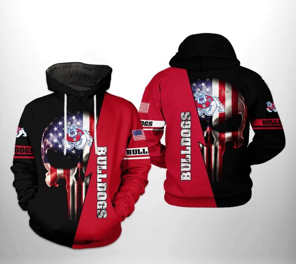 Fresno State Bulldogs NCAA US Flag Skull 3D Printed Hoodie/Zipper Hoodie