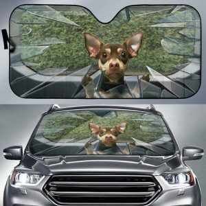 Funny Broken Glass Brown Chihuahua Car Auto Sun Shade