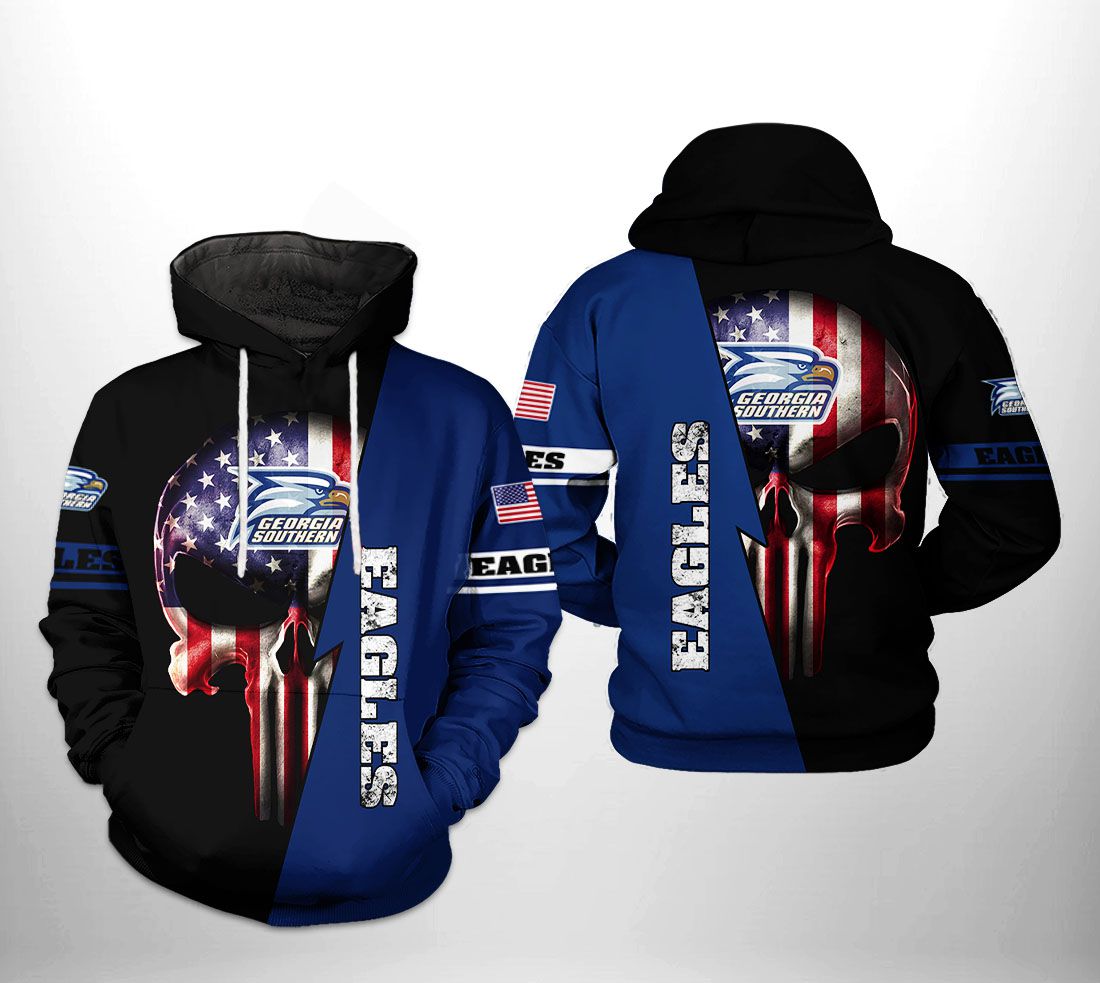 Georgia Southern Eagles NCAA US Flag Skull 3D Printed Hoodie/Zipper Hoodie Georgia Southern Eagles NCAA US Flag Skull 3D Printed Hoodie/Zipper Hoodie