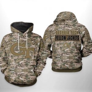 Georgia Tech Yellow Jackets NCAA Camo Veteran 3D Printed Hoodie/Zipper Hoodie