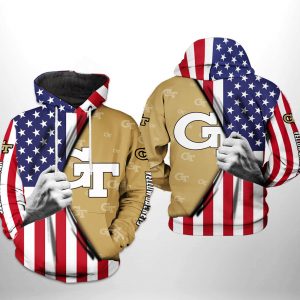Georgia Tech Yellow Jackets NCAA US FLag 3D Printed Hoodie/Zipper Hoodie