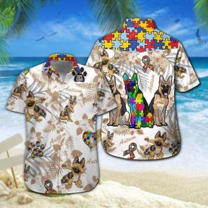 German Shepherd Autism Hawaiian Shirt Summer Button Up