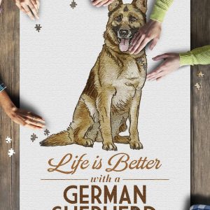 German Shepherd Life Is Better White Background Jigsaw Puzzle Set