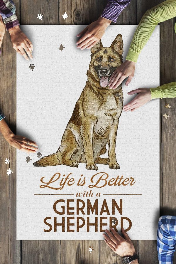 German Shepherd Life Is Better White Background Jigsaw Puzzle Set