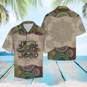 German Shepherd Riding On Jeep Mandala Hawaiian Shirt Summer Button Up