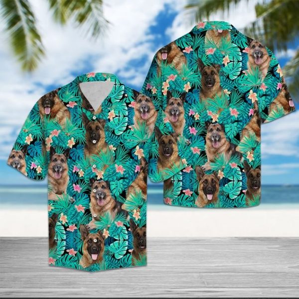 German Shepherd Tropical Hawaiian Shirt Summer Button Up