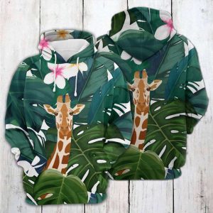 Giraffe And Hibiscus Flower 3D Printed Hoodie/Zipper Hoodie