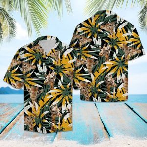 Giraffe Tropical Leaves Hawaiian Shirt Summer Button Up