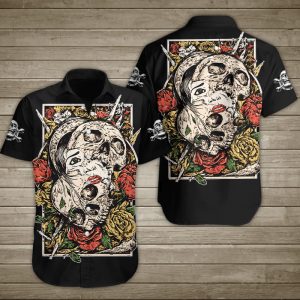 Girl With Human Skull And Roses Hawaiian Shirt Summer Button Up