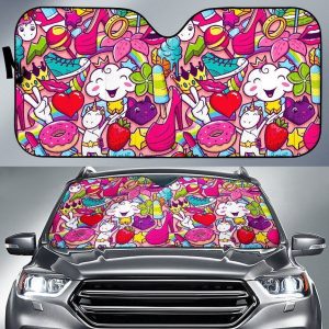 Girly Unicorn Toon Car Auto Sun Shade