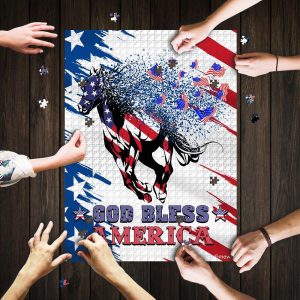 God Bless America Horse Running Jigsaw Puzzle Set