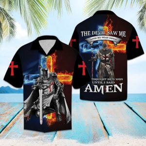 God The Devil Saw Me With My Head Down Crusader Knight Hawaiian Shirt Summer Button Up