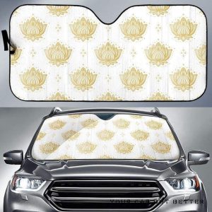 Gold Ornamental Lotue Waterlily Symbol Pattern Car Auto Sun Shade