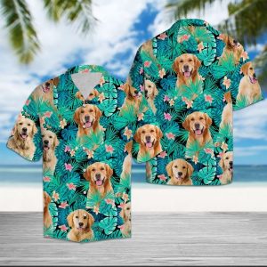 Golden Retriever Tropical Hawaiian Shirt Summer Button Up