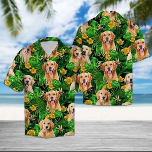 Golden Retriever Tropical Wild Hawaiian Shirt Summer Button Up