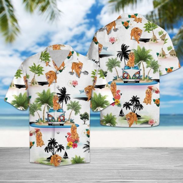 Golden Retriever Vacation Hawaiian Shirt Summer Button Up