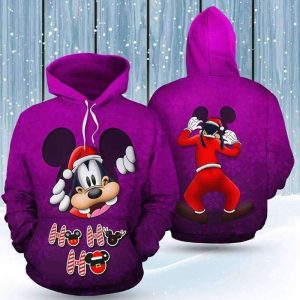 Goofy Peeking Santa Christmas Purple 3D Printed Hoodie/Zipper Hoodie