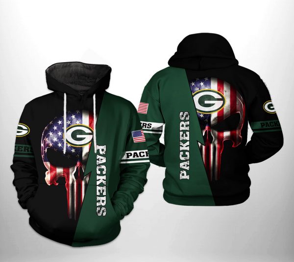 Green Bay Packers NFL US Flag Skull Team 3D Printed Hoodie/Zipper Hoodie