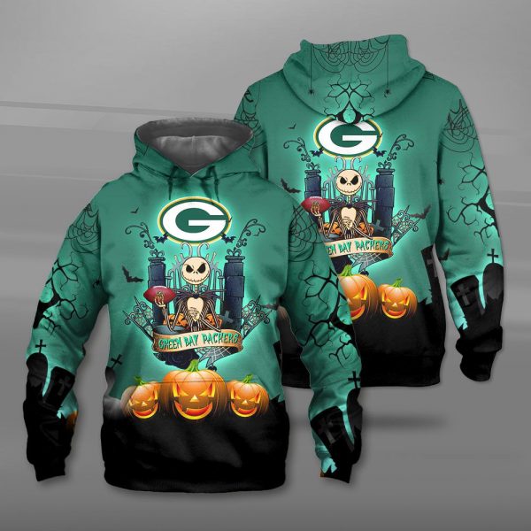 Green Bay Packers The Nightmare Before Christmas Jack Skellington 3D Printed Hoodie/Zipper Hoodie