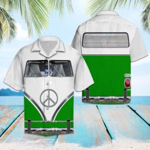 Green Hippie Bus Hawaiian Shirt Summer Button Up