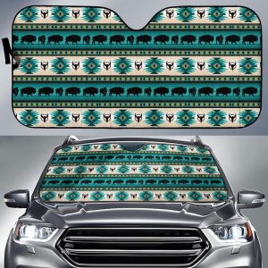 Green Running Bisons Native American Car Auto Sun Shade