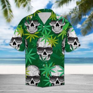 Green Skull Hawaiian Shirt Summer Button Up