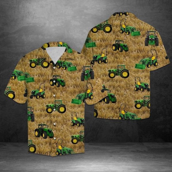 Green Tractor Hawaiian Shirt Summer Button Up