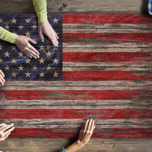 Grunge United States Us Flag With Wood Texture Jigsaw Puzzle Set